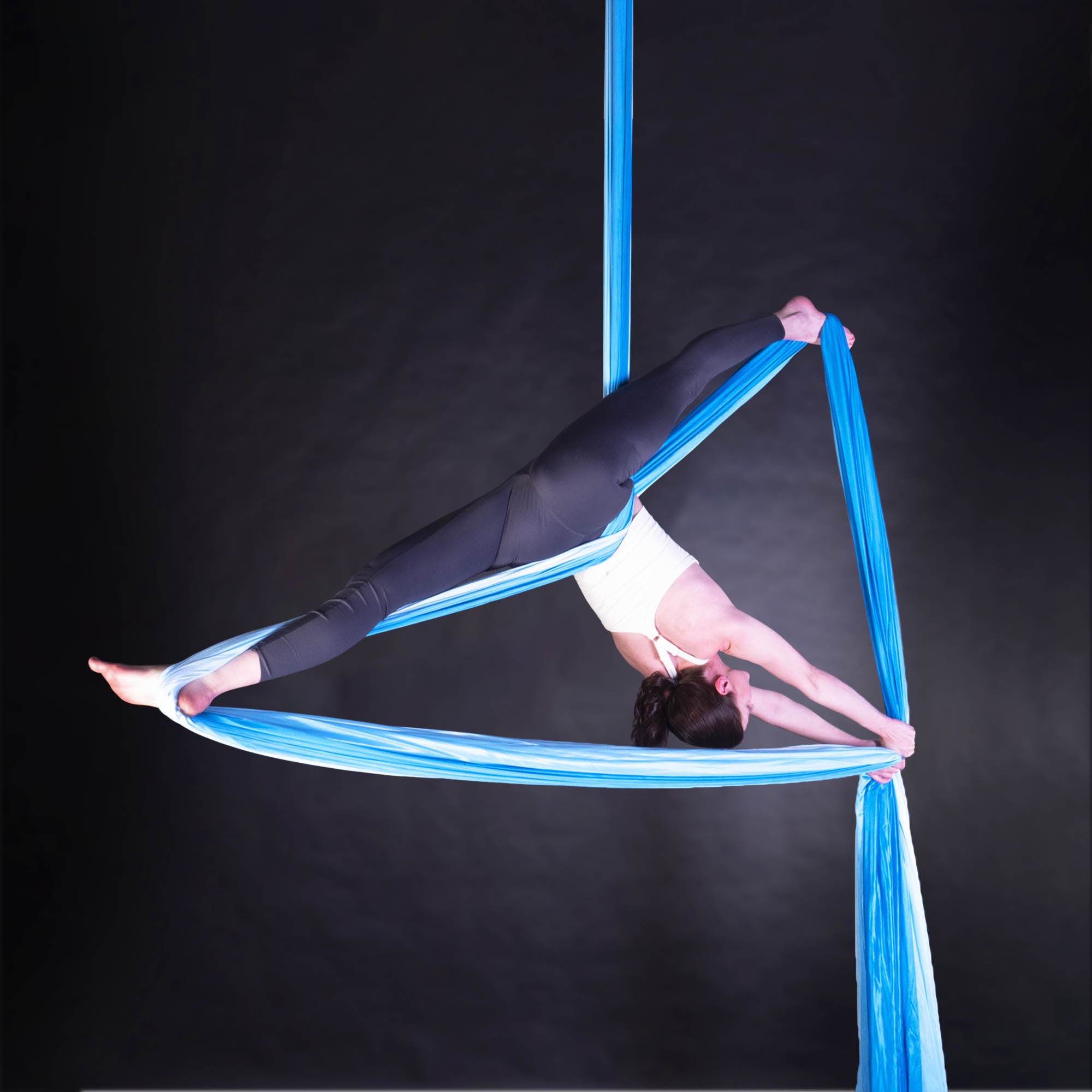 Blue ombre silk action shot