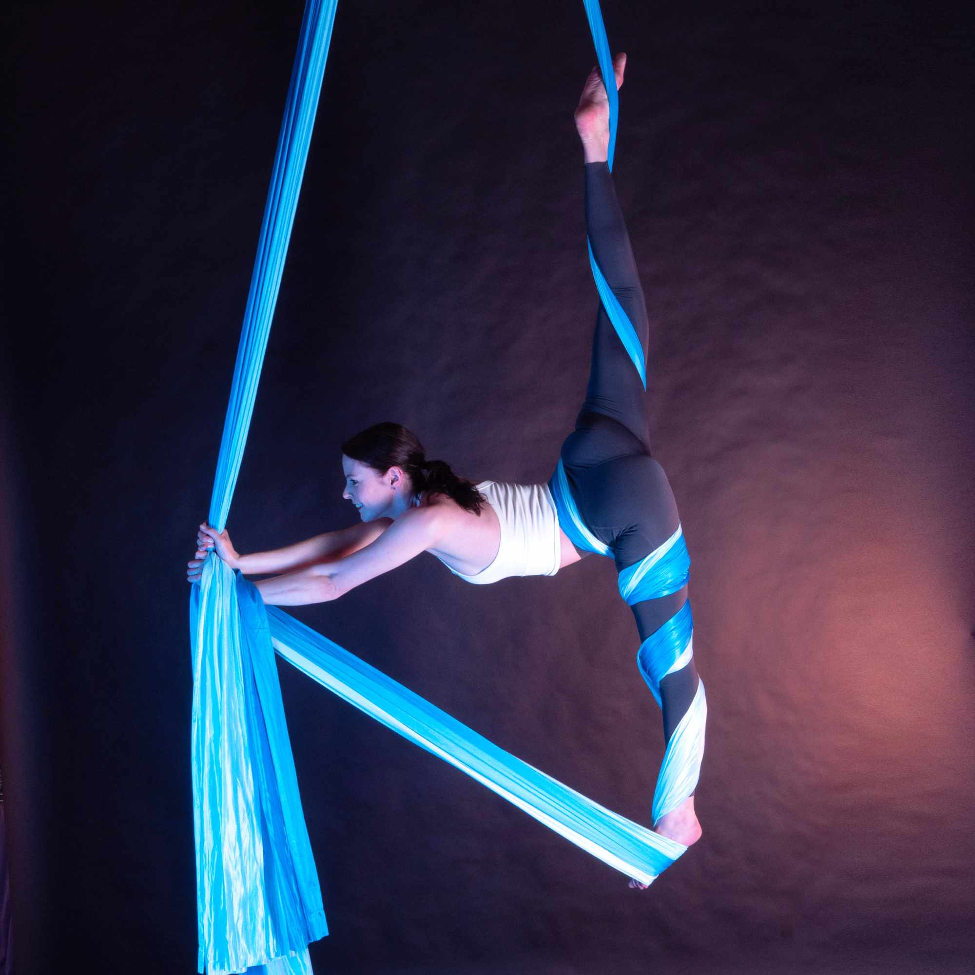 Blue ombre silk action shot