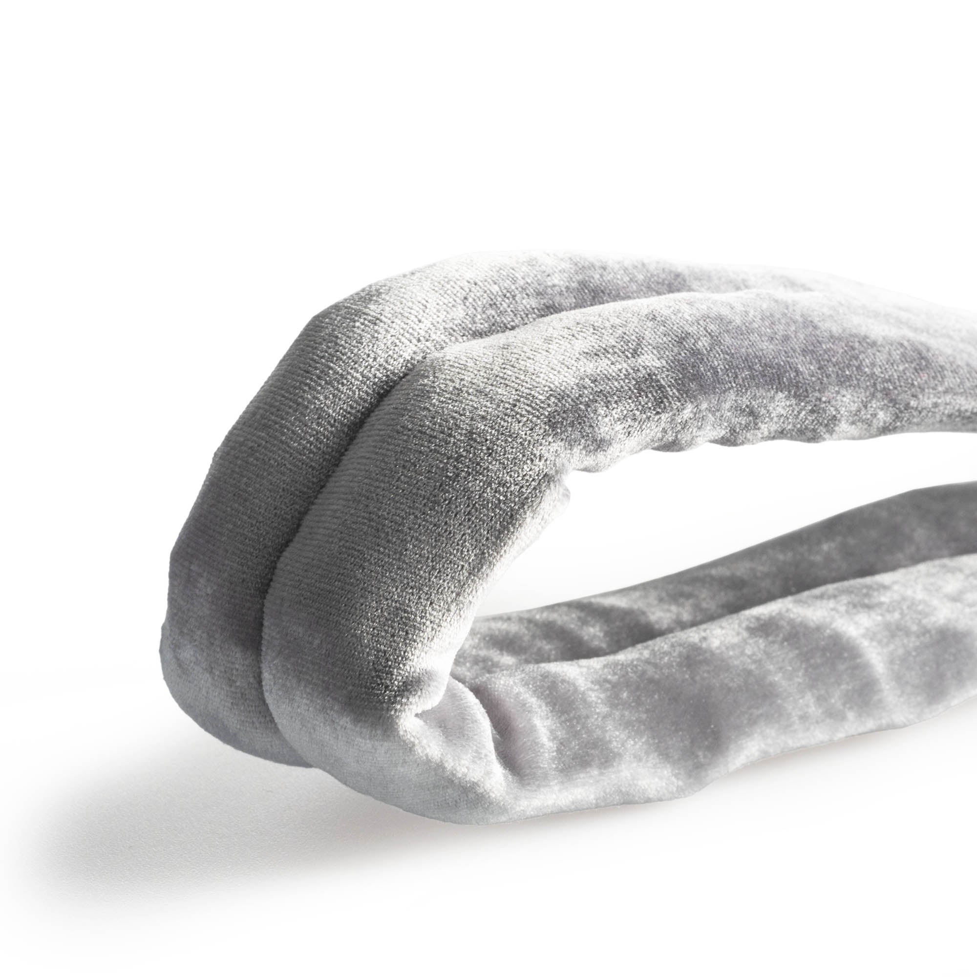 Silver velvet hand loop close up texture open