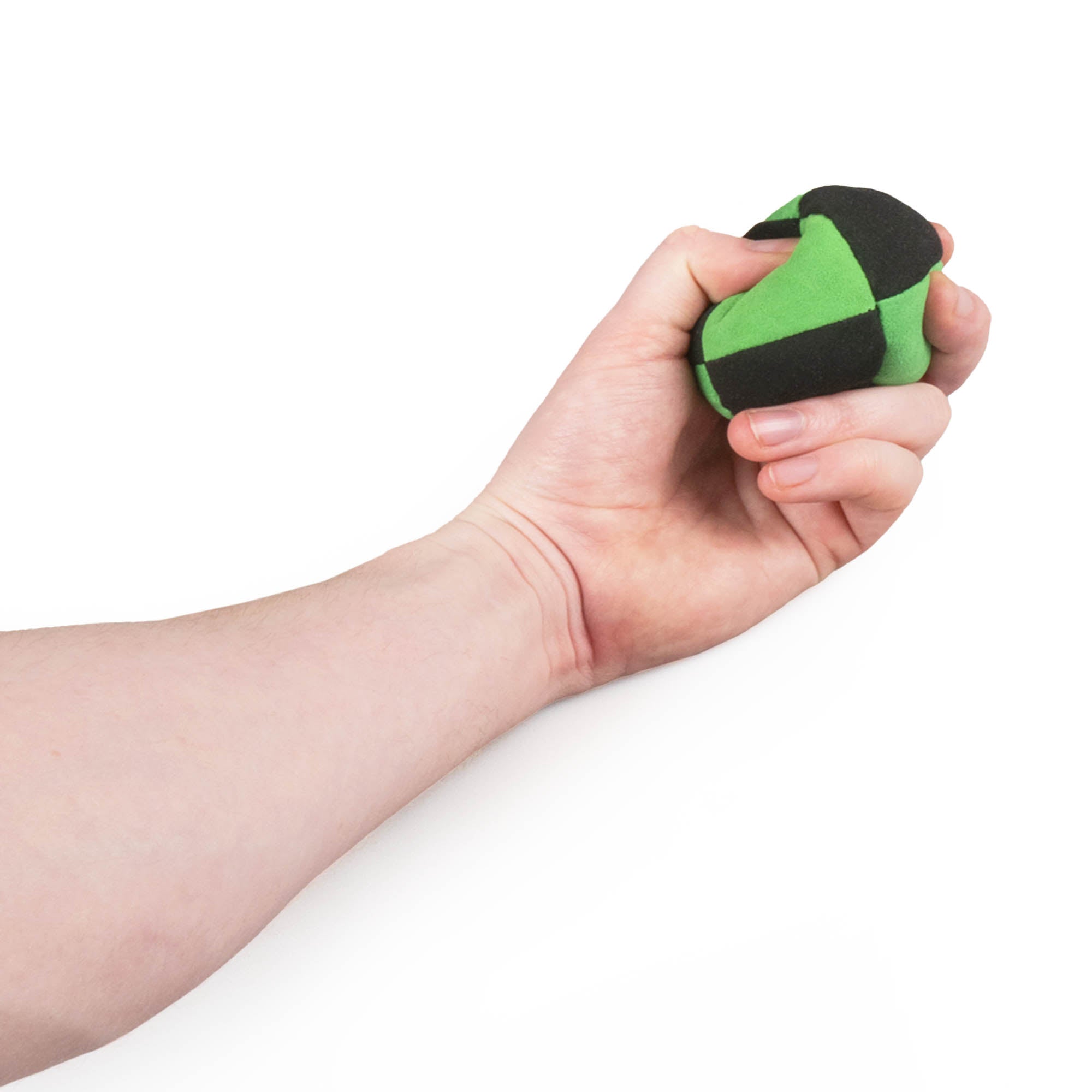 Green and black single ball in hand