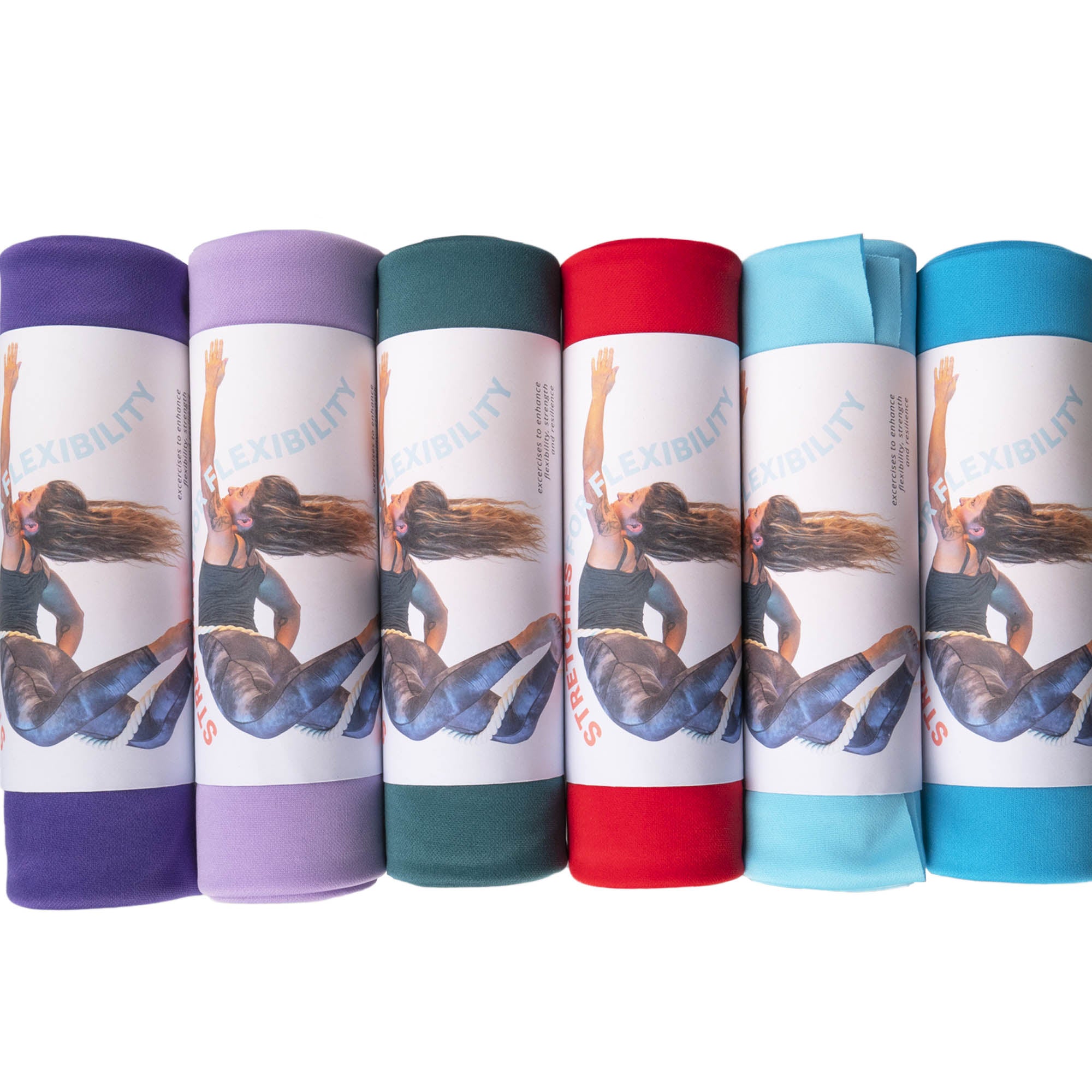 6 different colour variant stretching silks in line