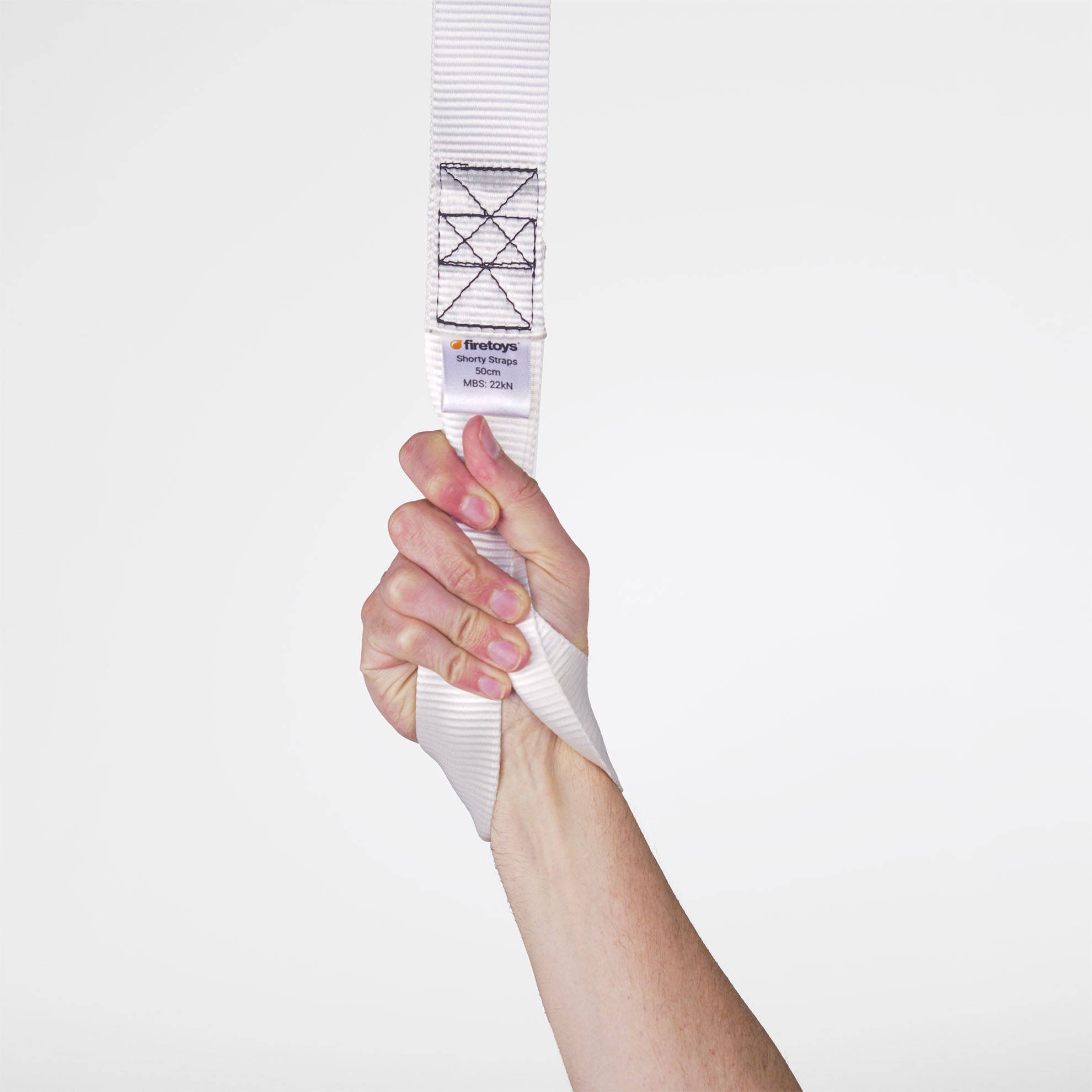 hand gripping a white shorty strap
