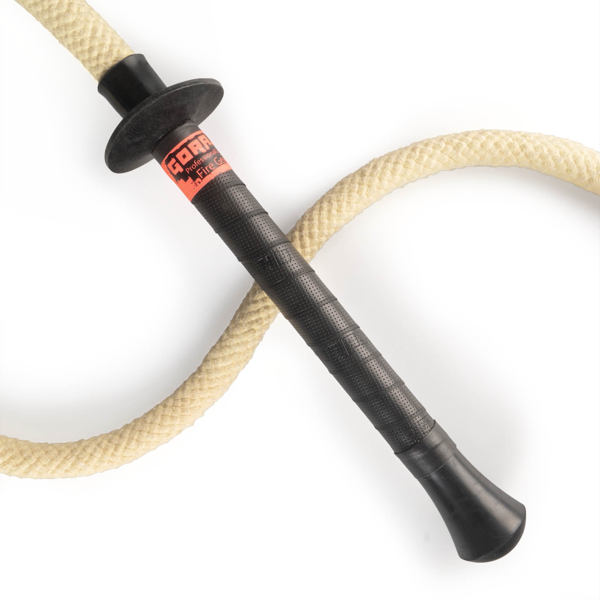 Gora fire whip handle laying on curled whip rope