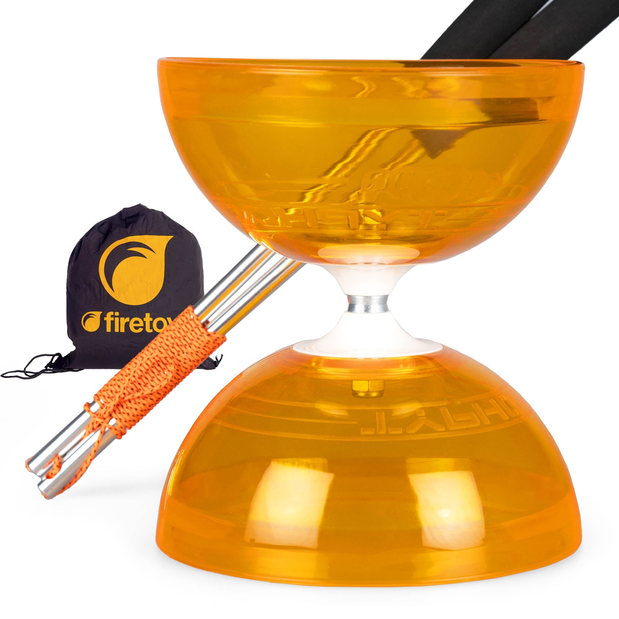 orange diabolo with sticks and bag