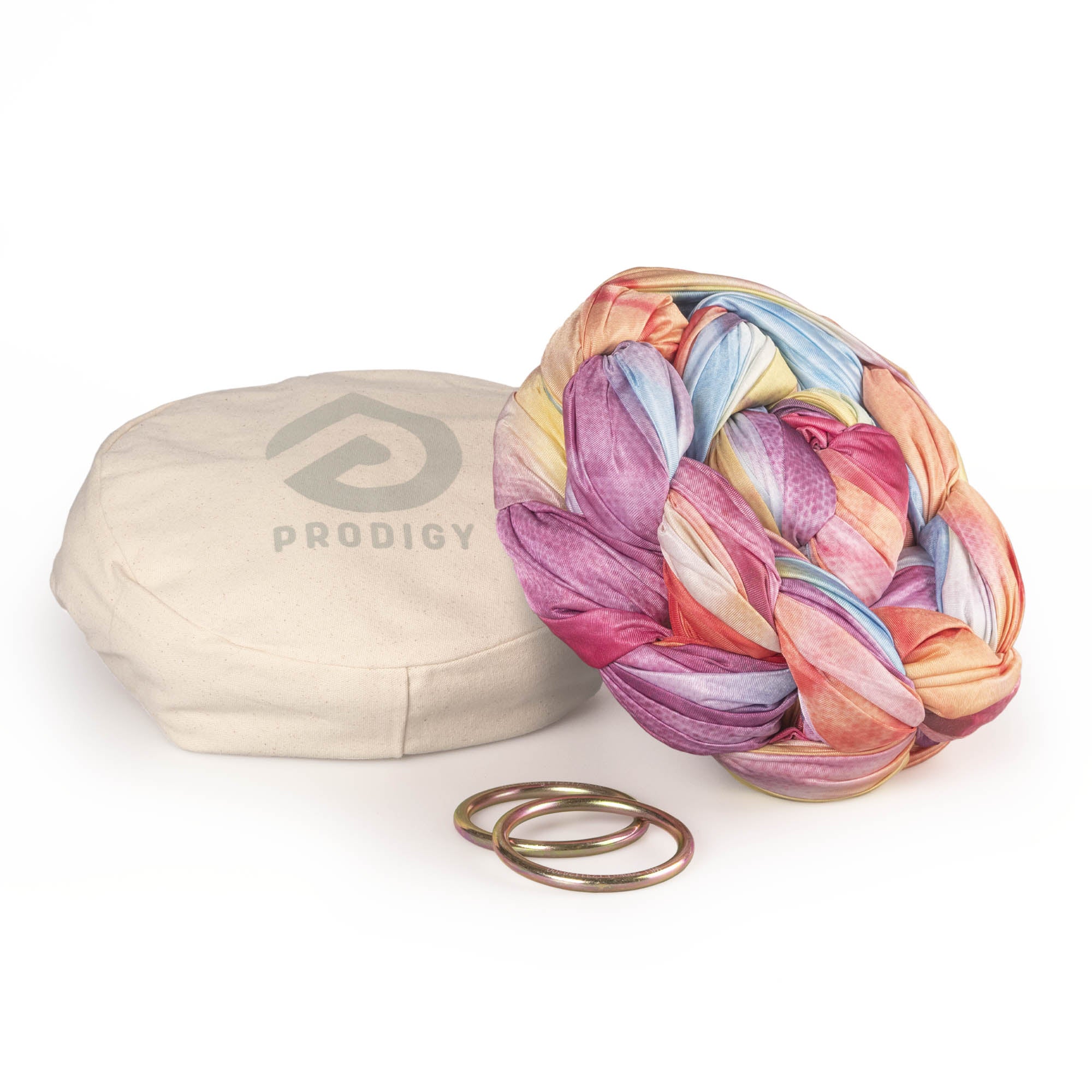 Cosmic rainbow laying on eco bag with O-rings in front