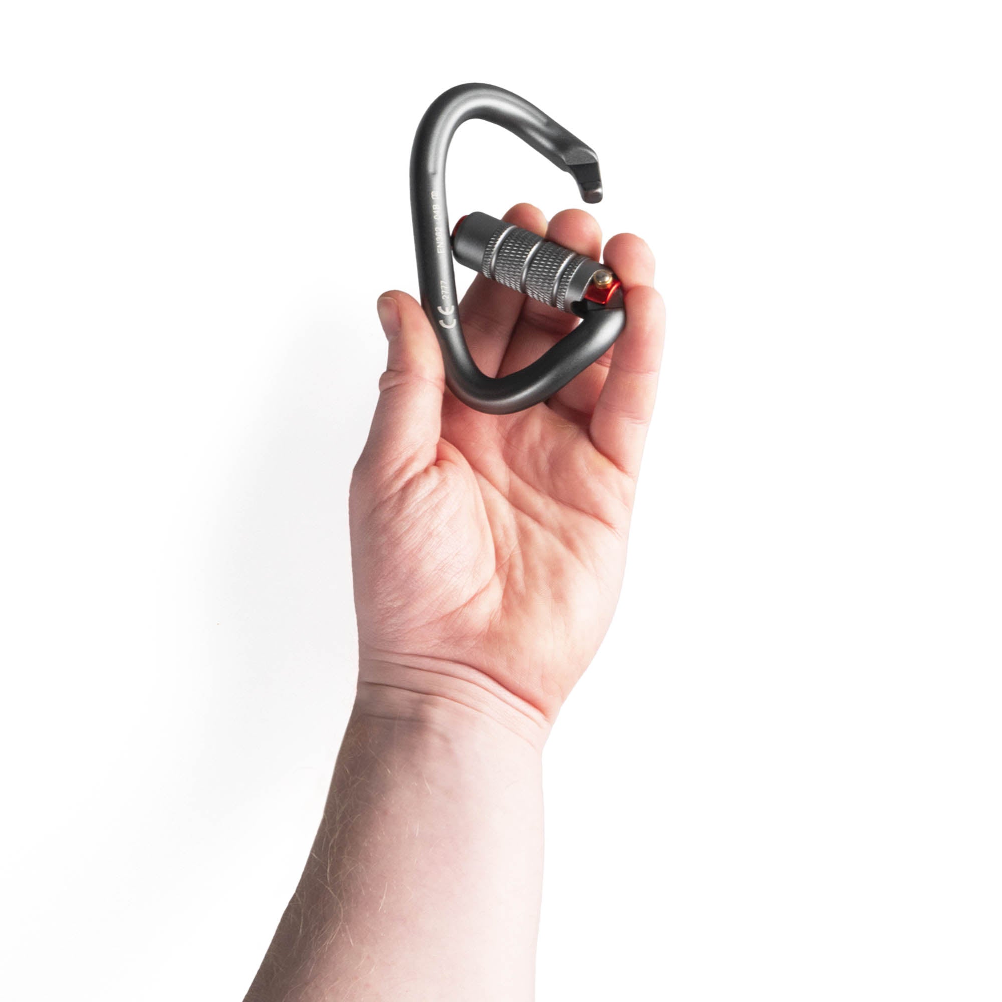 Twisted carabiner in hand