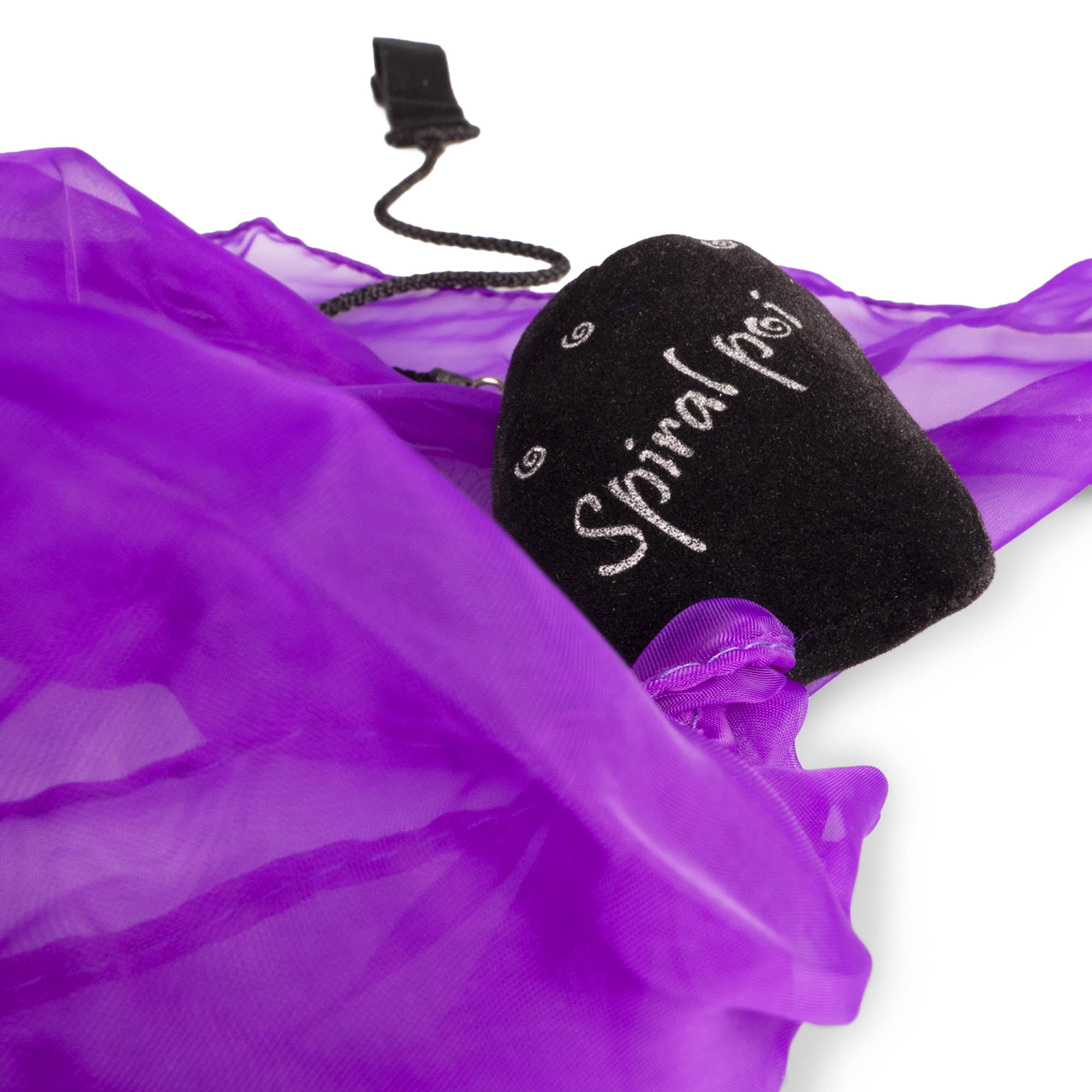 Close up of poi head with handle trailing in the background -Purple