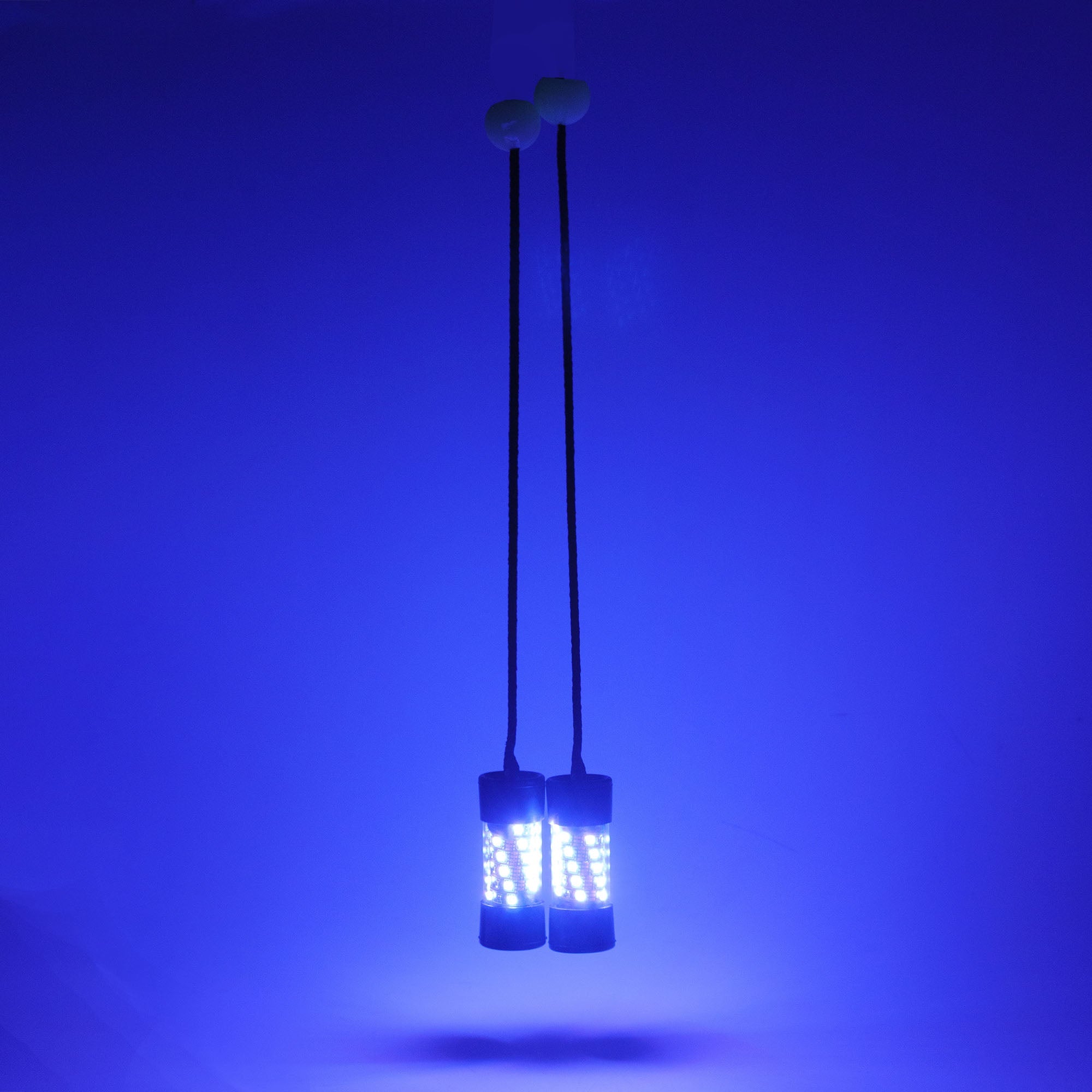 TriX 3.0 hanging and glowing blue, the light is bright and illuminating the surroundings.