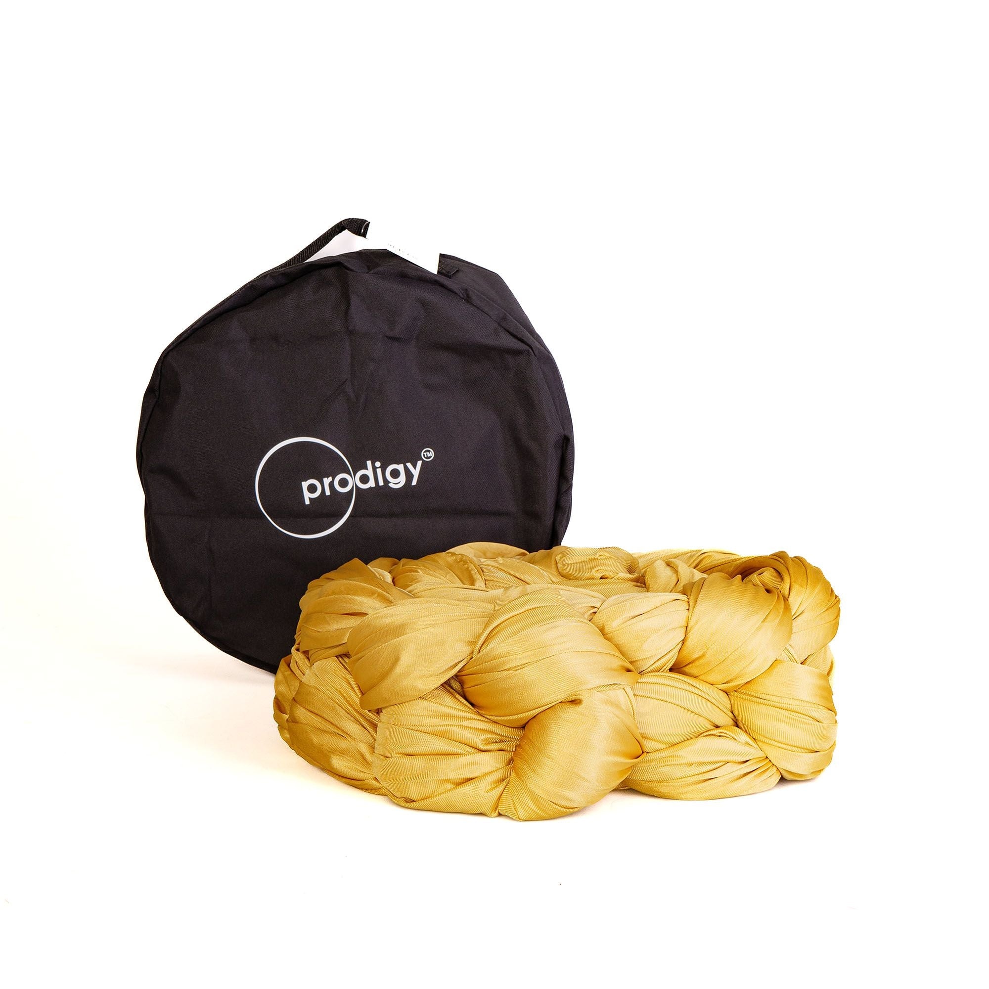 Gold Prodigy hammock tied next to bag