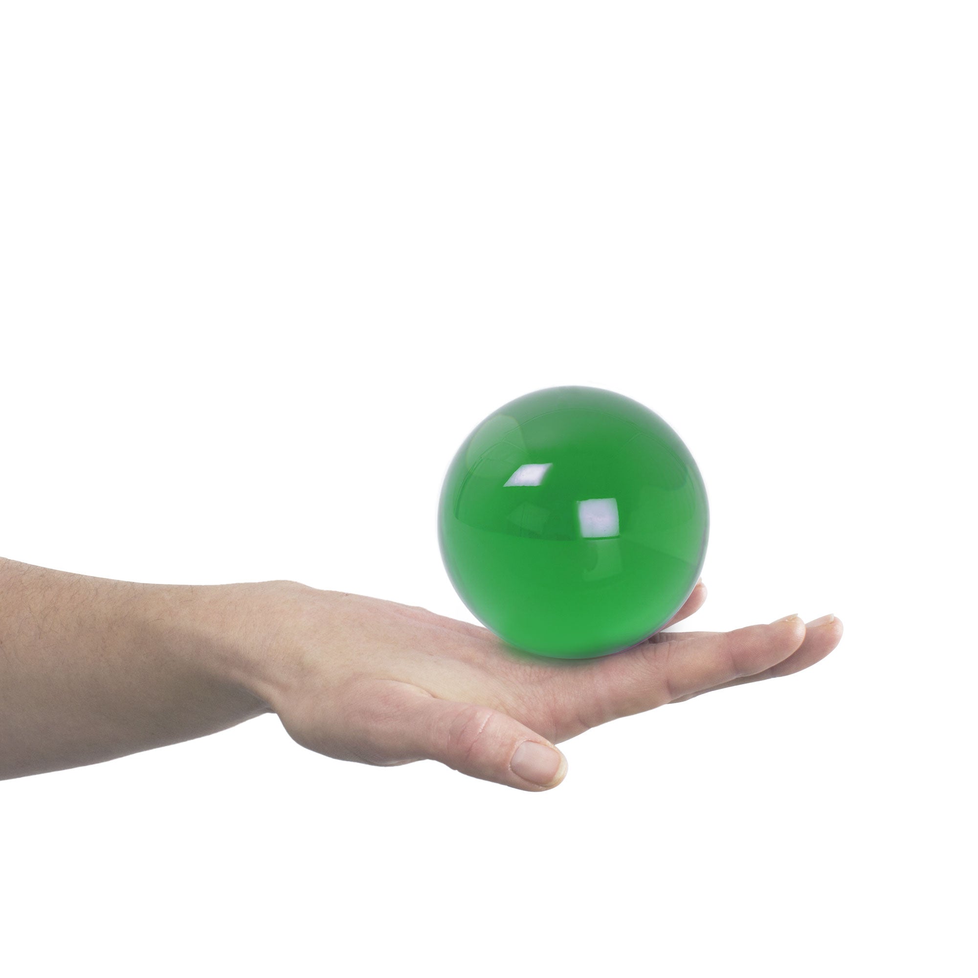 90mm green contact ball balanced on hand