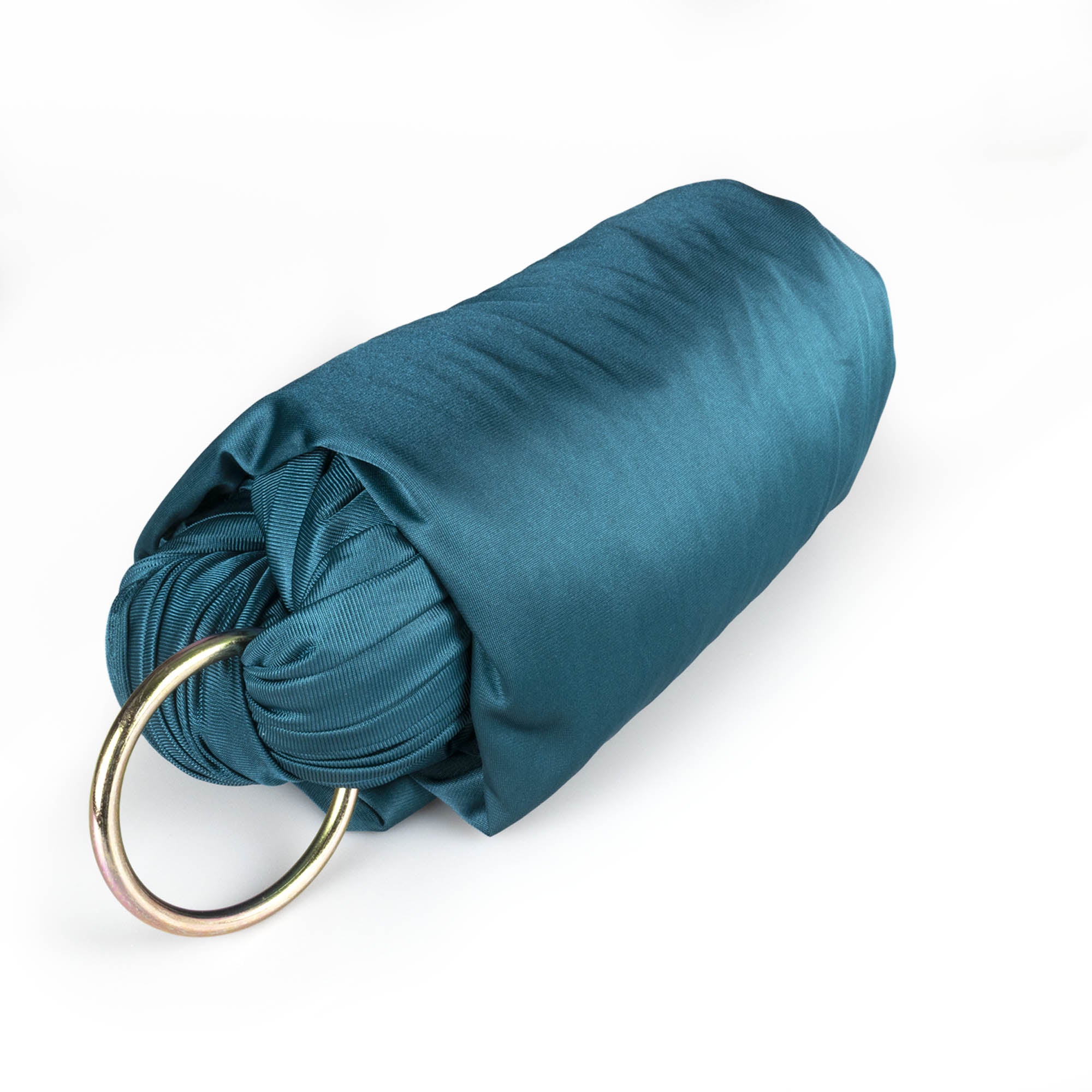 Pine green yoga hammock rolled up with ring attached