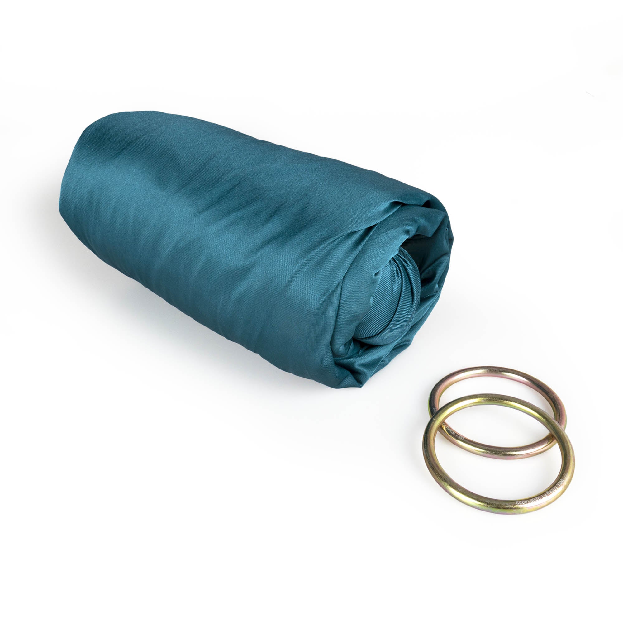 Pine green yoga hammock rolled up with ring dettached