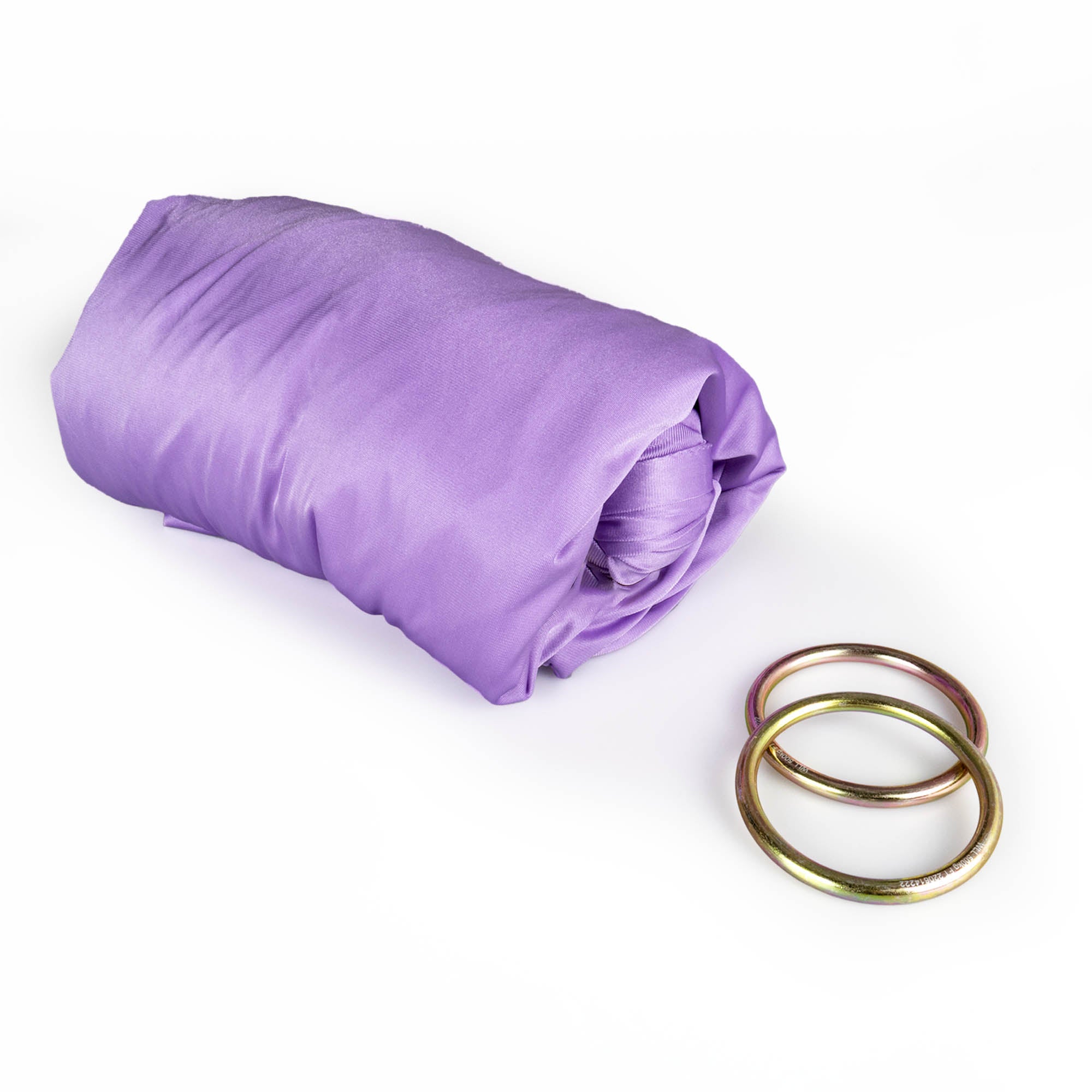 Lavender yoga hammock rolled up with ring dettached