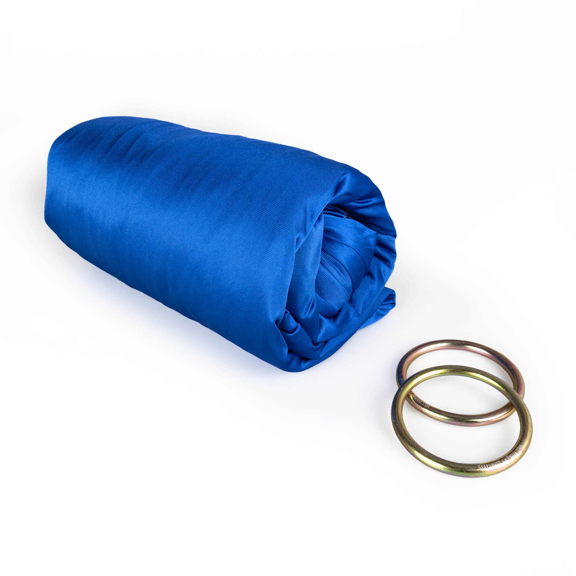 Royal blue yoga hammock rolled up with ring dettached