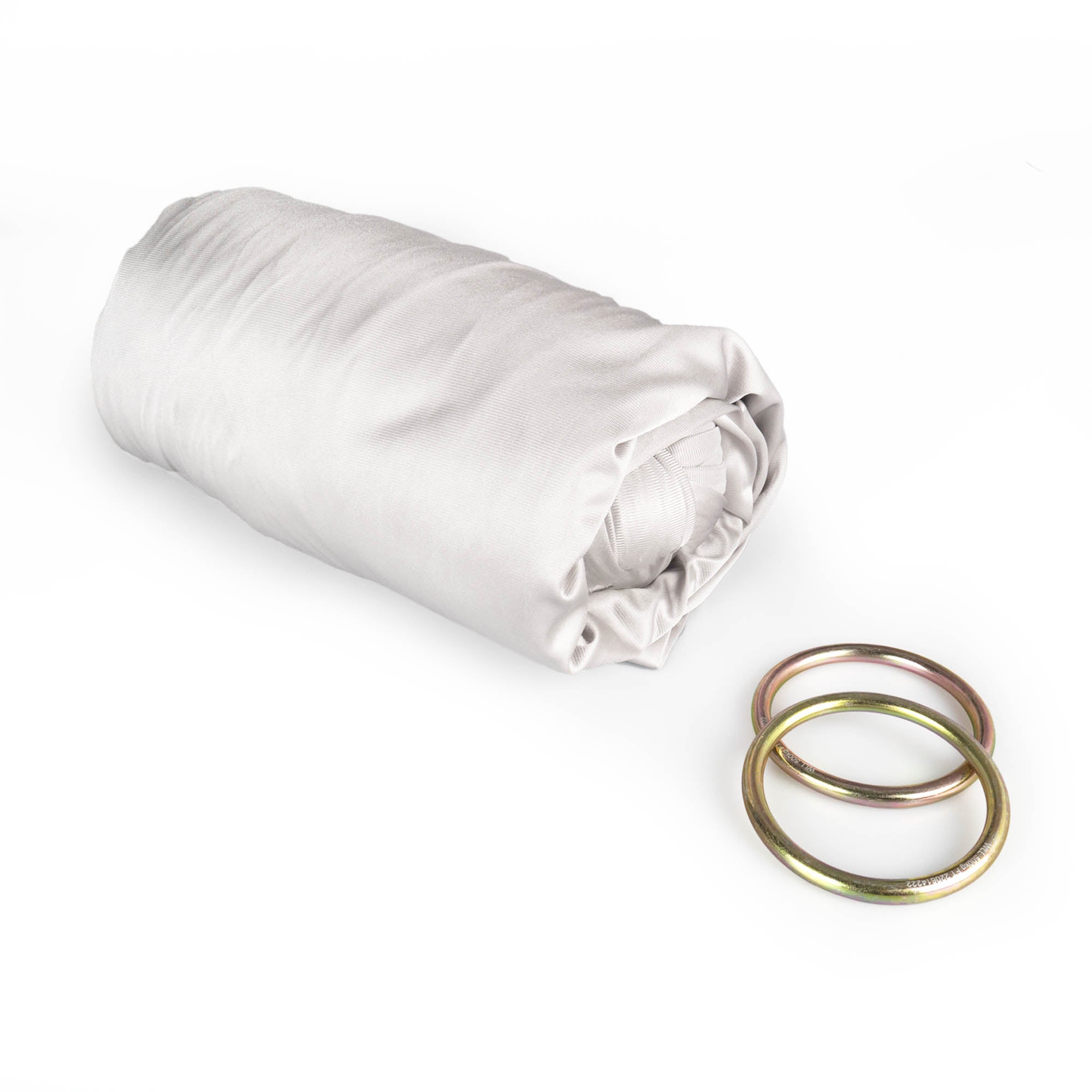 Silver yoga hammock rolled up with ring dettached