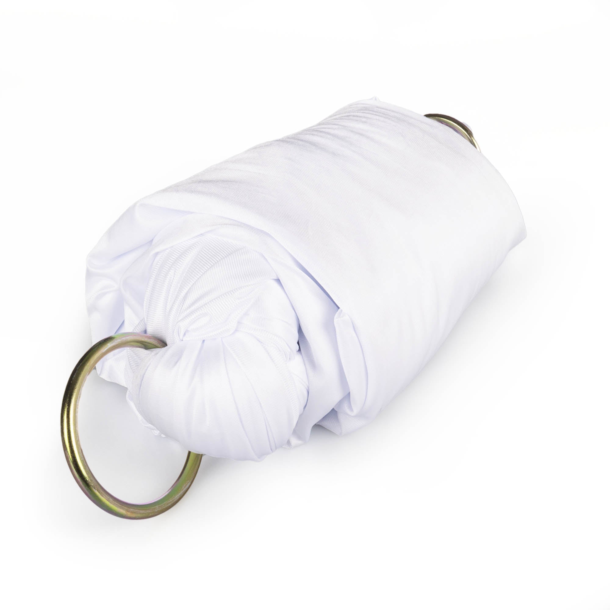 White yoga hammock rolled up with ring attached