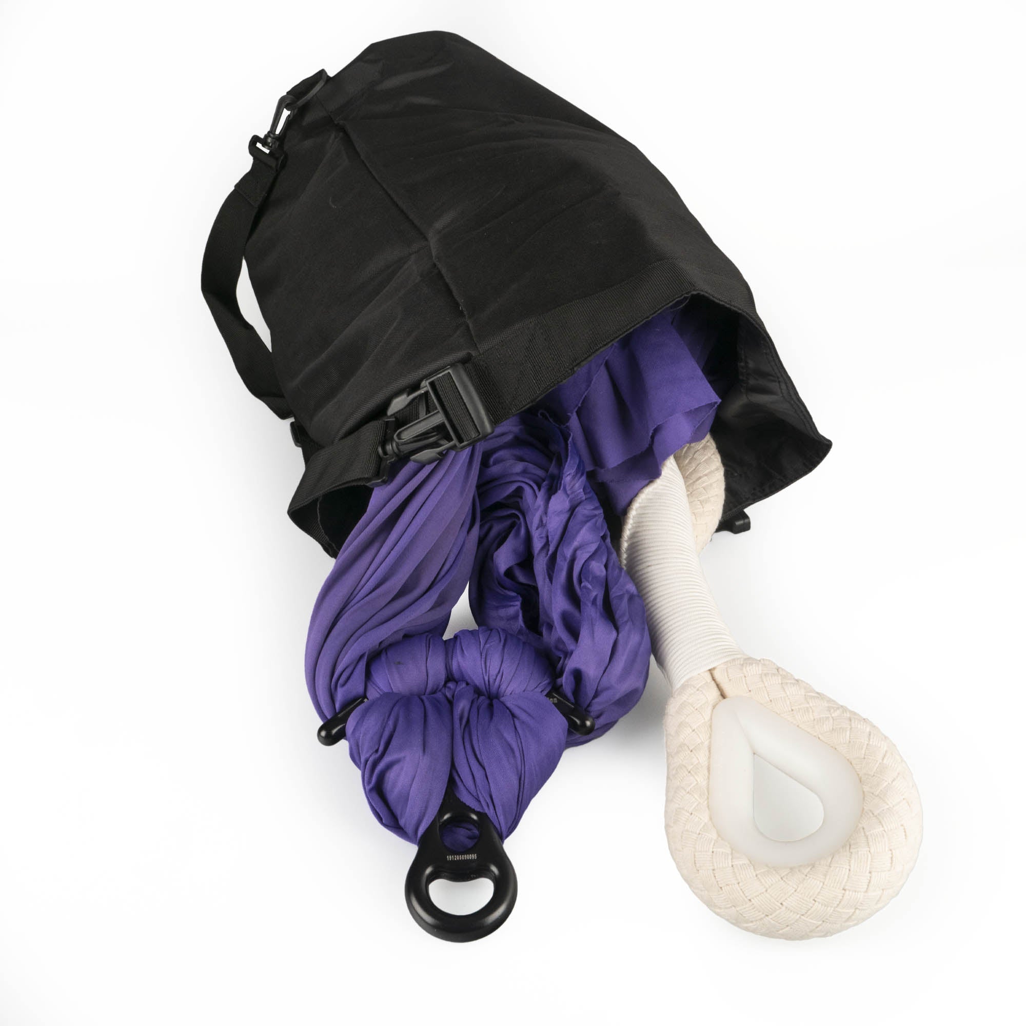 Firetoys aerial circus rolltop bag 35L showing both silk and rope fit at the same time