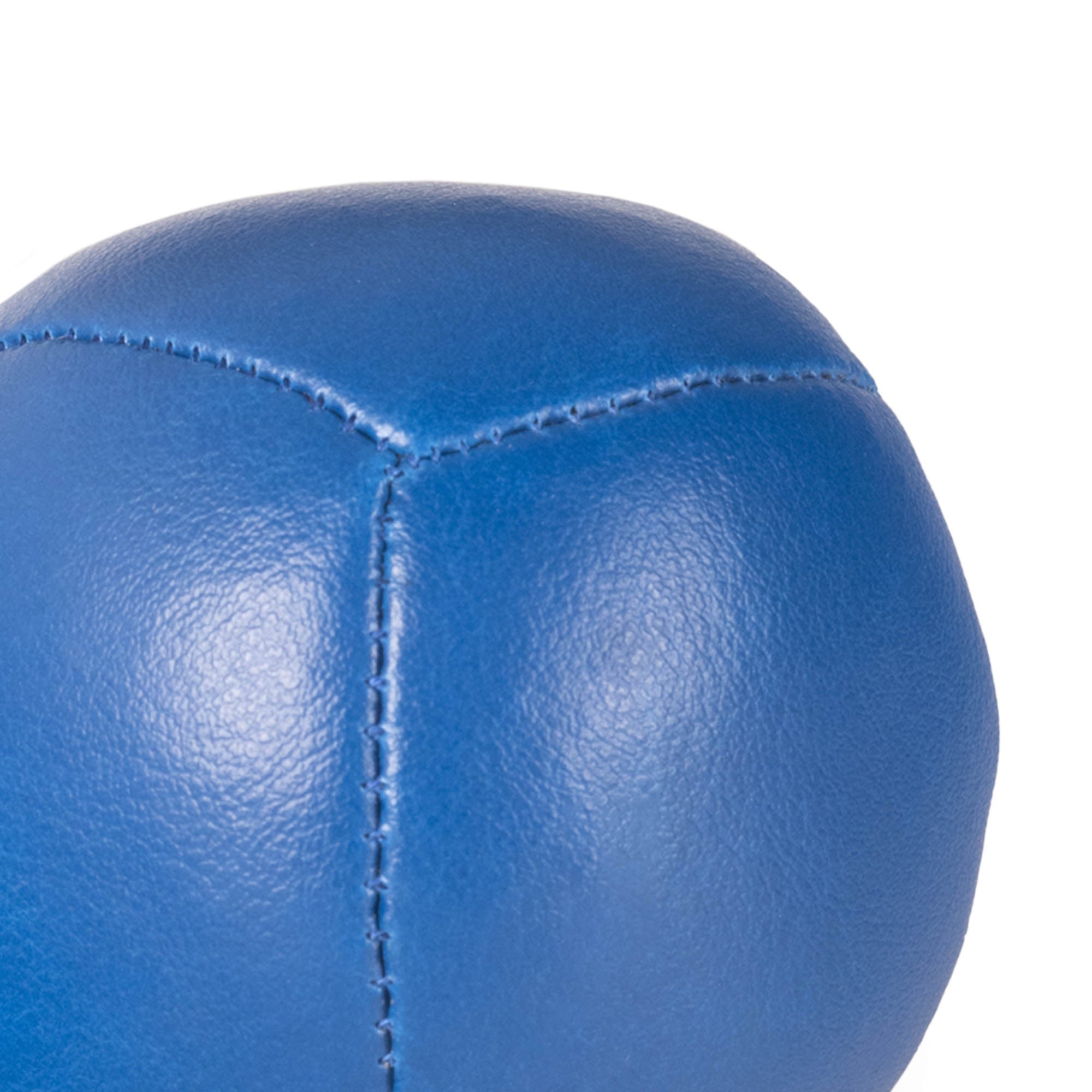 Firetoys 110g thud juggling ball, close up stitching blue