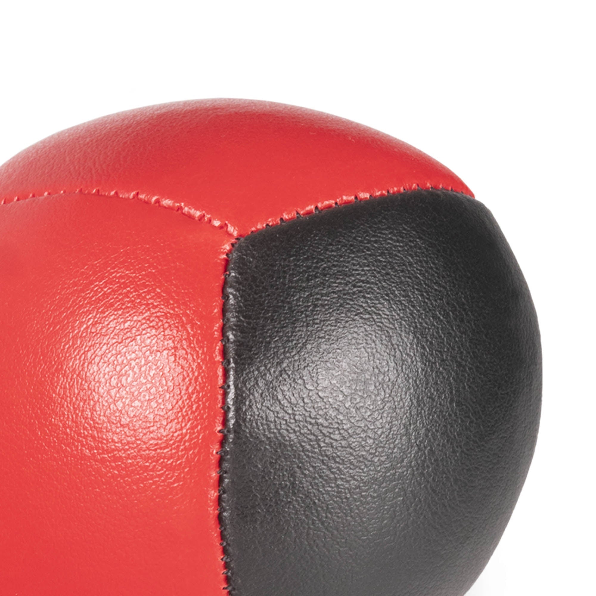 Firetoys 110g thud juggling ball, close up stitching red/black