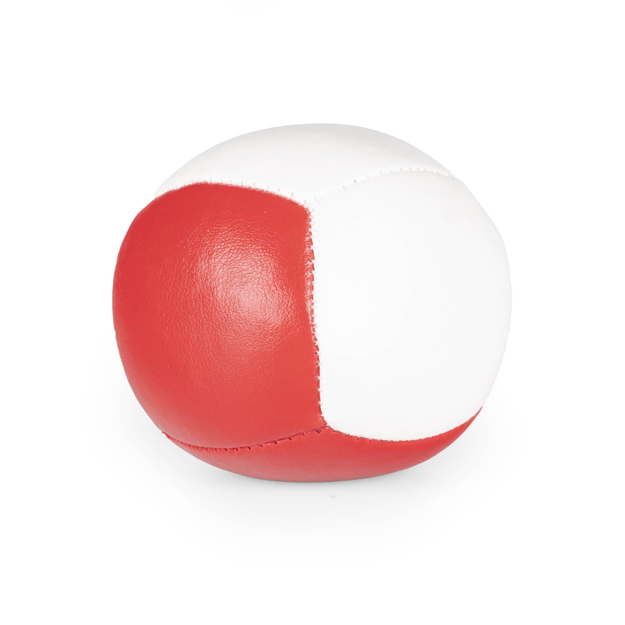 Firetoys red/white 110g thud juggling ball, straight on in a white background