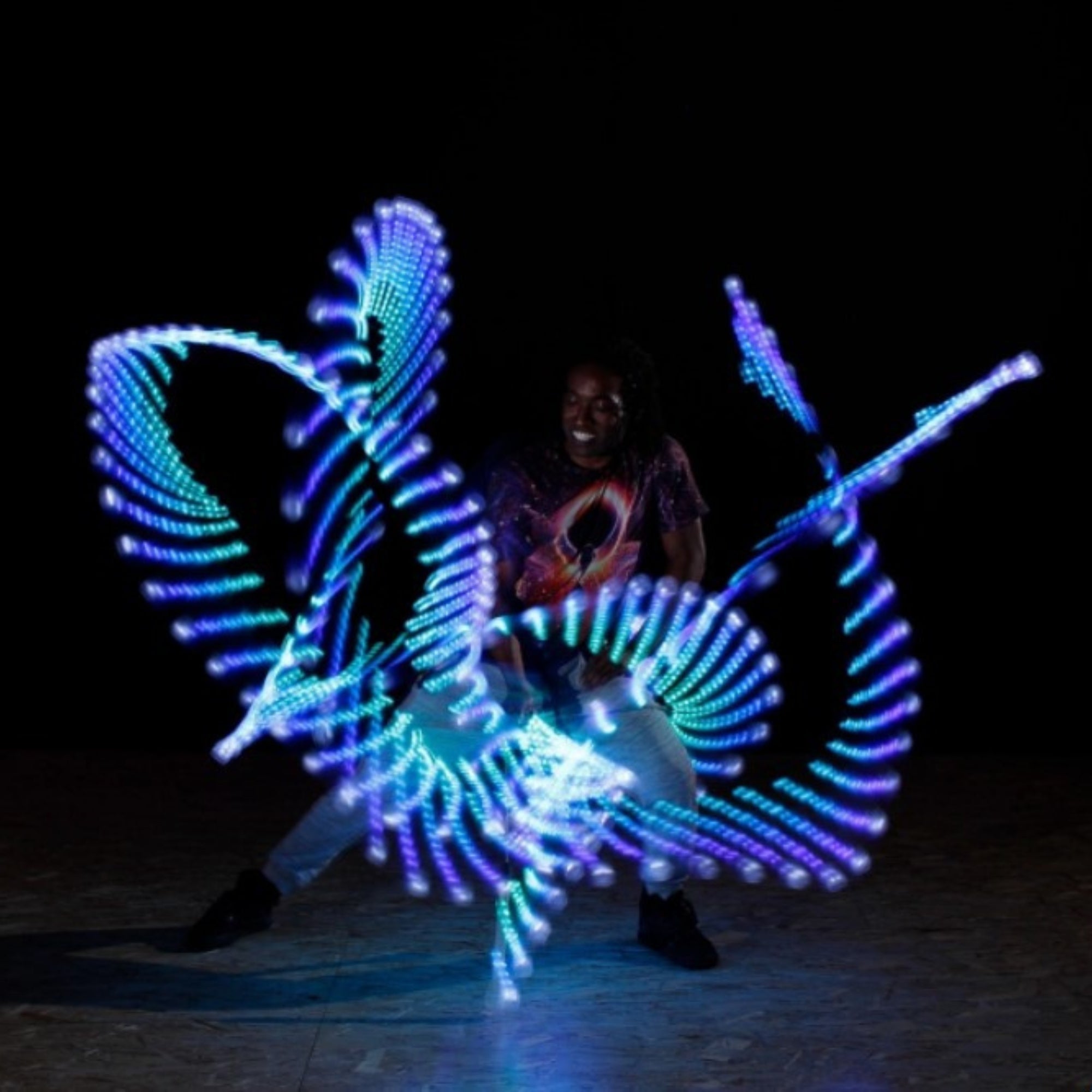 vision poi with blue light trails