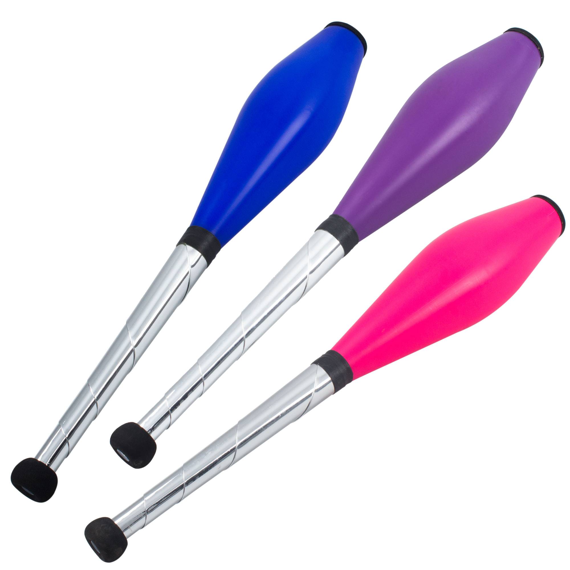 Blue, purple and pink pirouette clubs