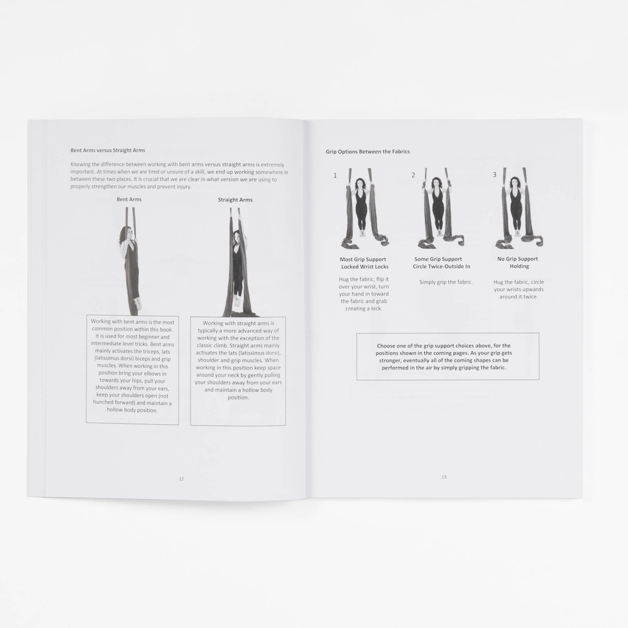 Intermediate guide example pages showing bent arms versus straight arms and grip options
