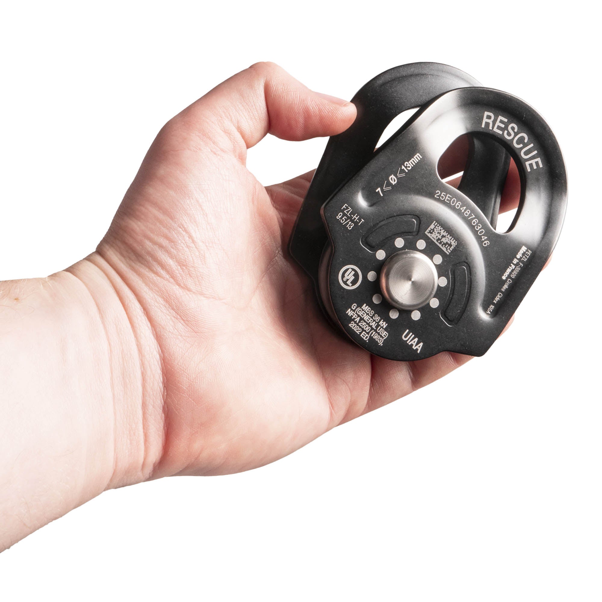 Petzl pulley rescue in black in hand