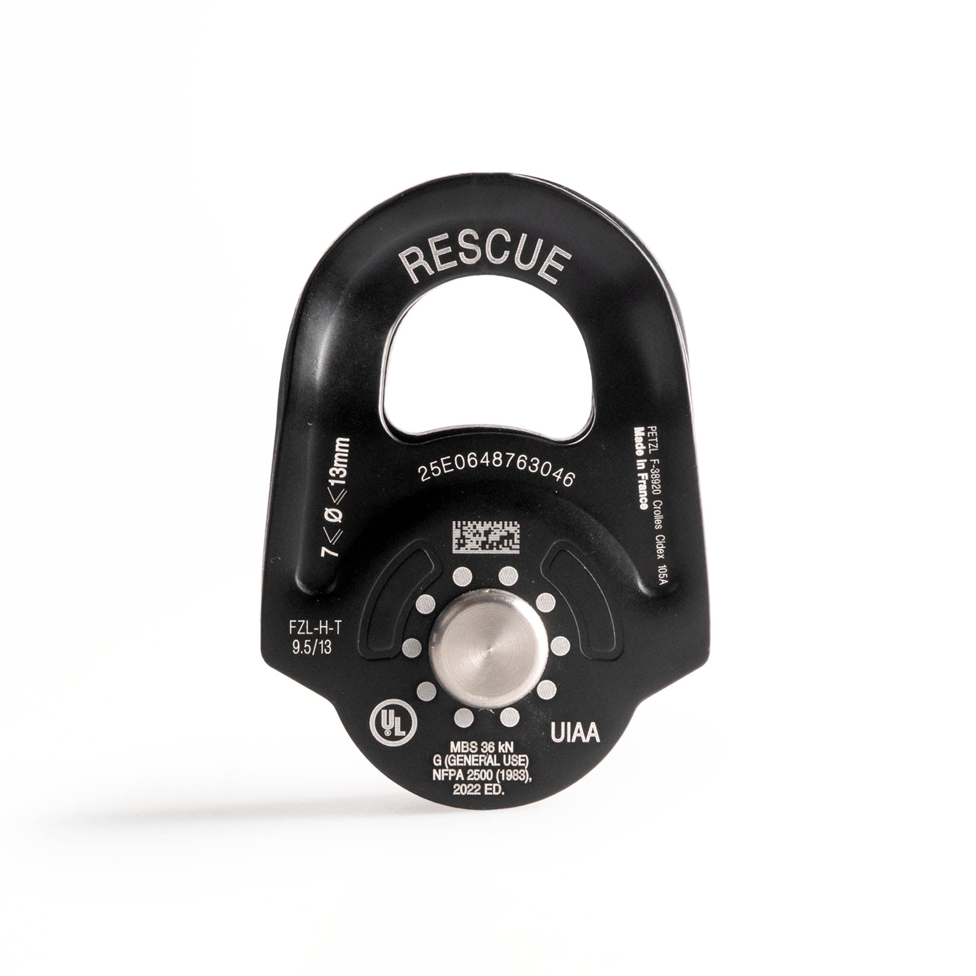 Petzl rescue pulley in black straight on