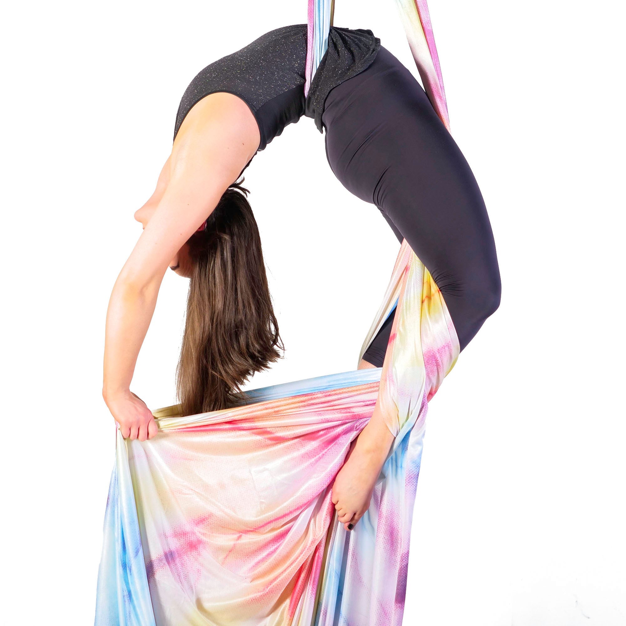 performer using multicoloured silks