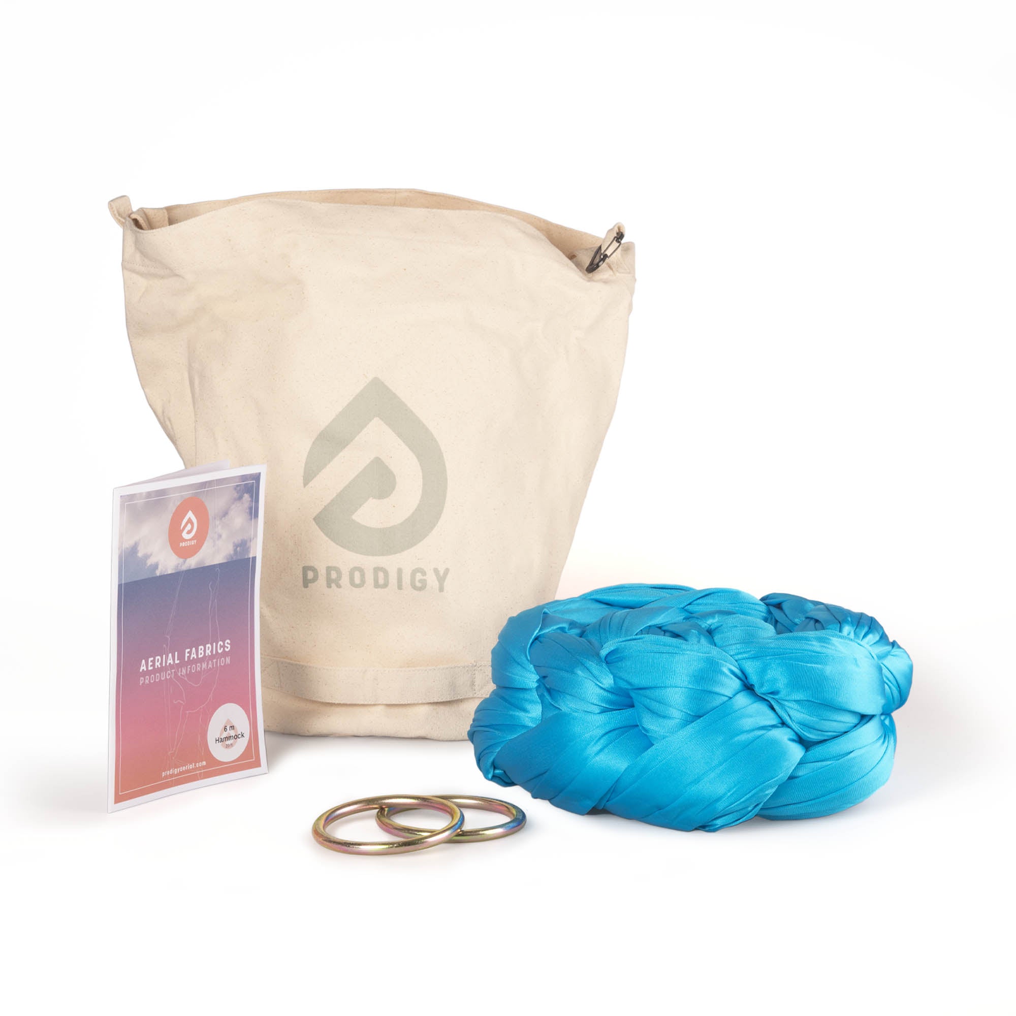 Turquoise aerial yoga hammock with O-rings