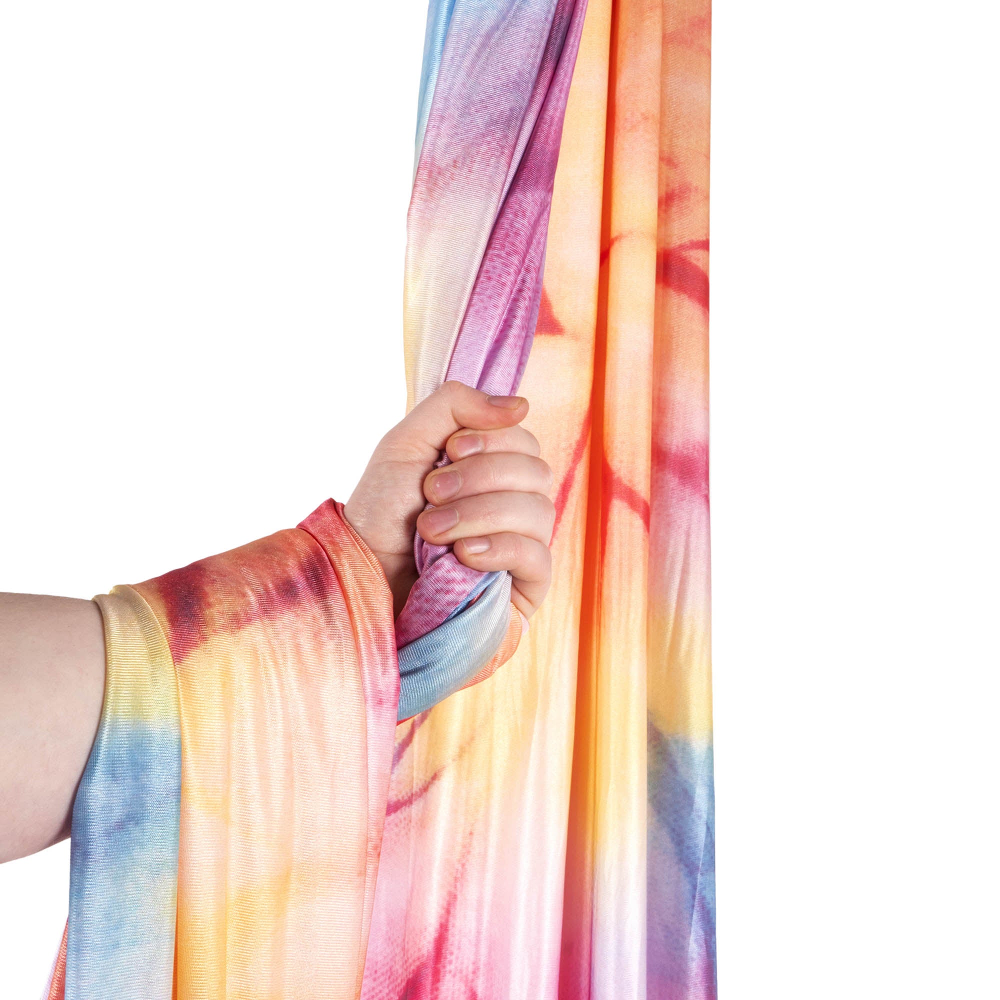 Cosmic rainbow silk wrapped around hand