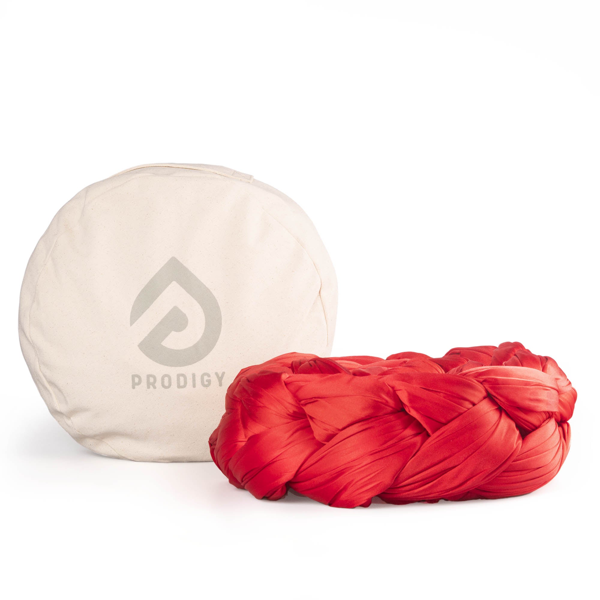 Red aerial silk in front of eco bag
