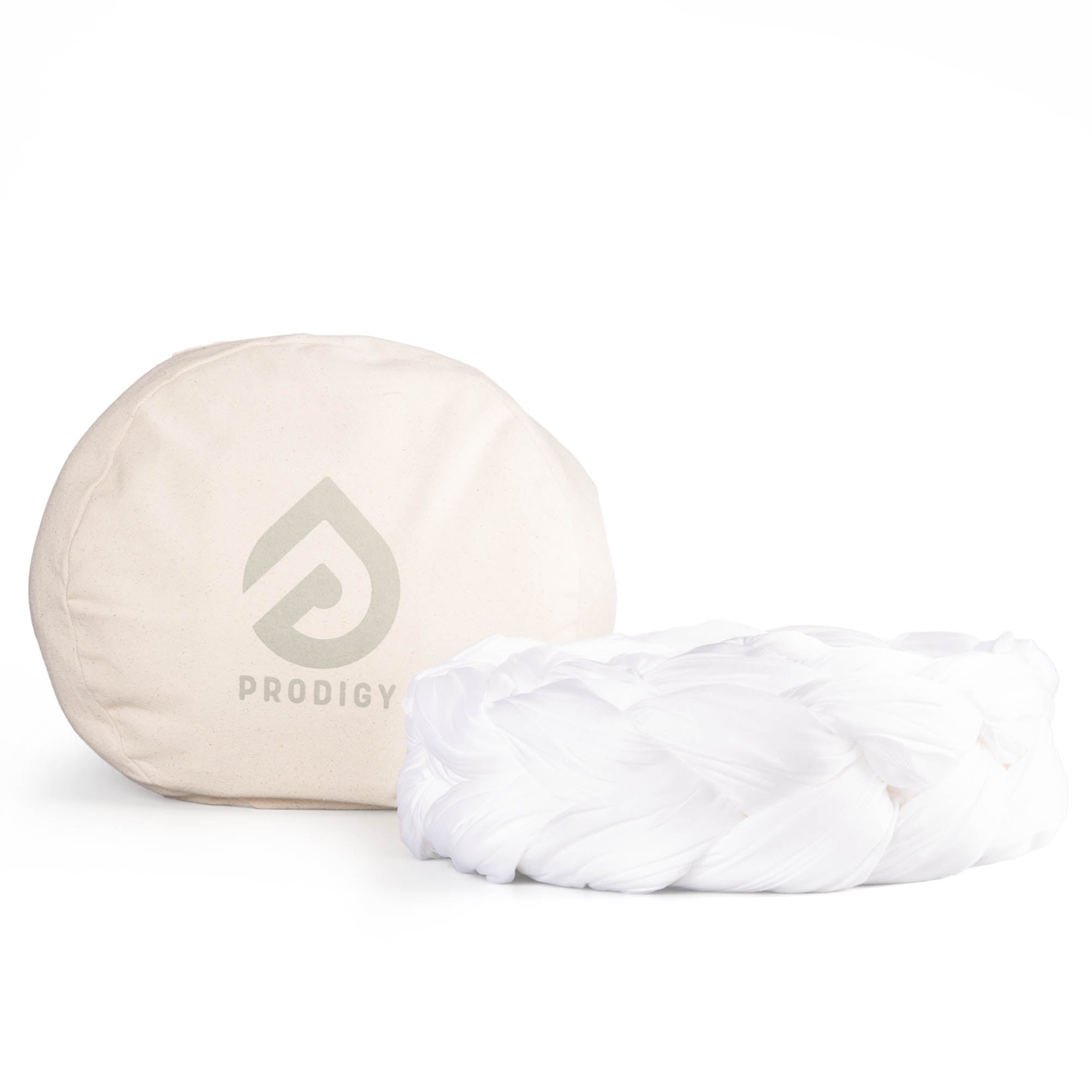 White aerial silk in front of eco bag