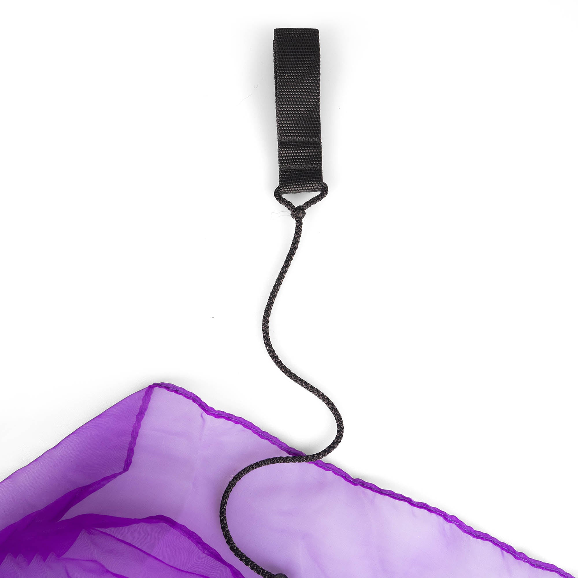 Poi handle cord with a slight bit of purple poi fabric