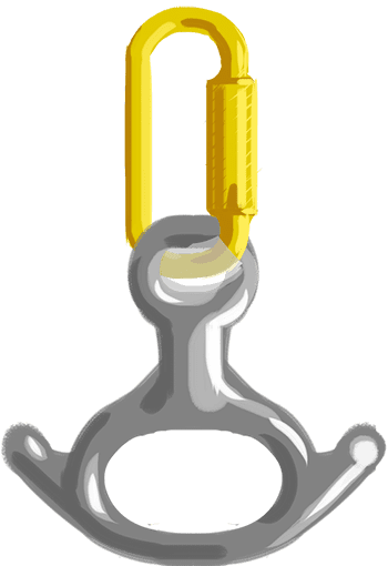 Carabiner attached to a figure 8 with sacrificial layer
